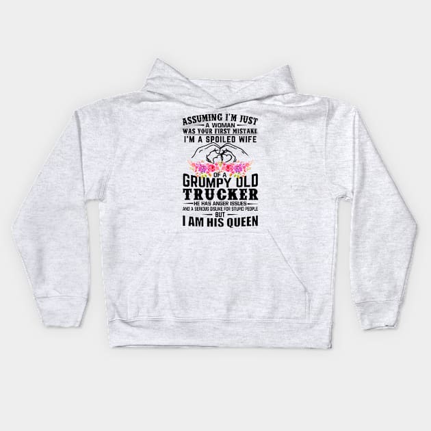 I'm A Spoiled Wife Of A Grumpy Old Trucker Wife Husband Matching Kids Hoodie by Ripke Jesus